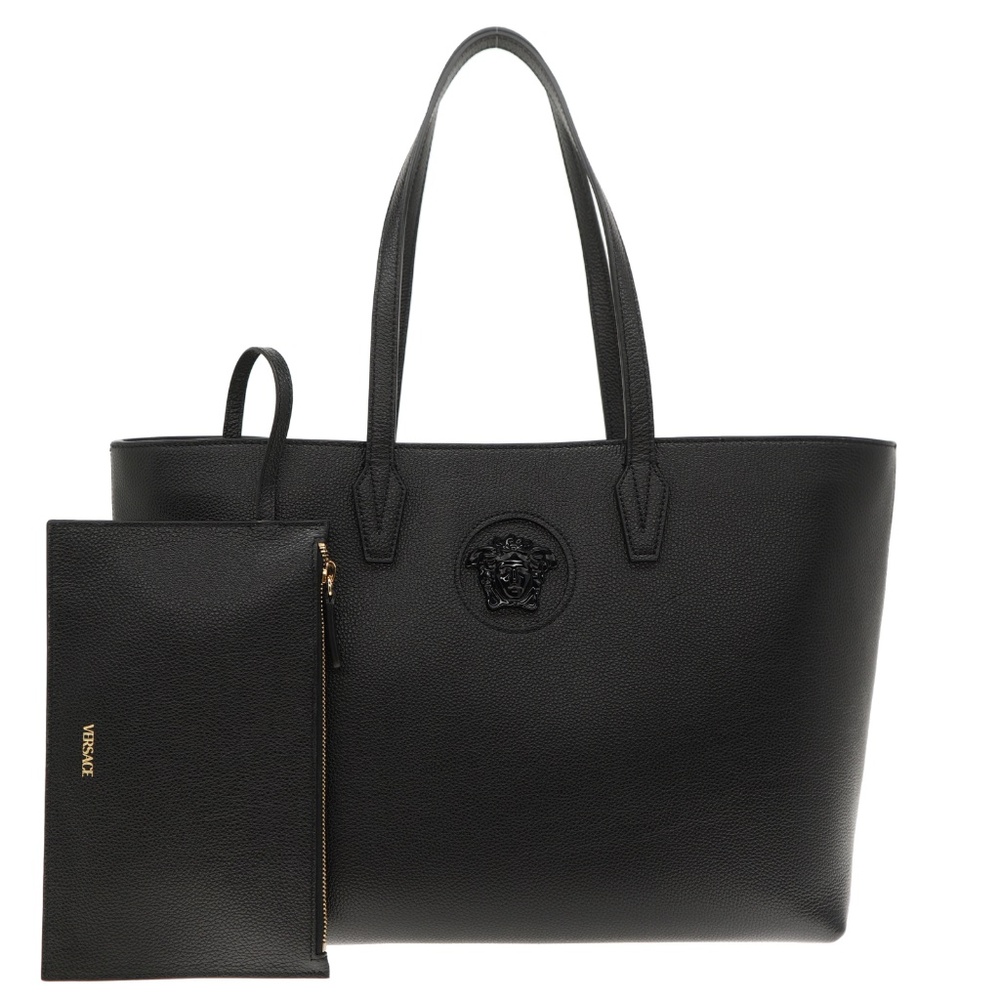 Versace Medusa Tote With Pouch Shoulder Bag Monogram Black Leather New